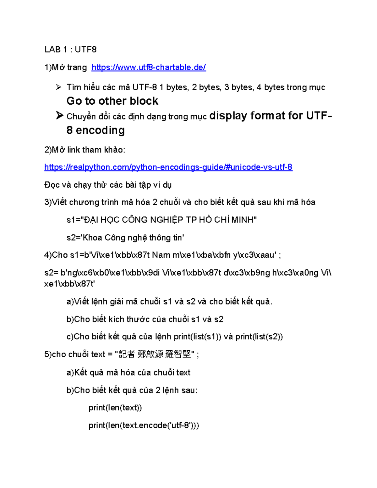 LAB 1: UTF8 Encoding and Decoding Exercises - Studocu