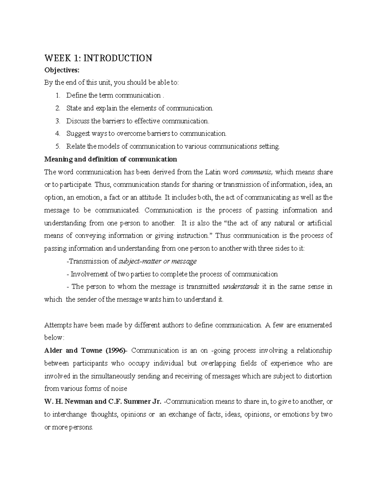 WEEK 1: Introduction to Communication Skills and Barriers - Studocu