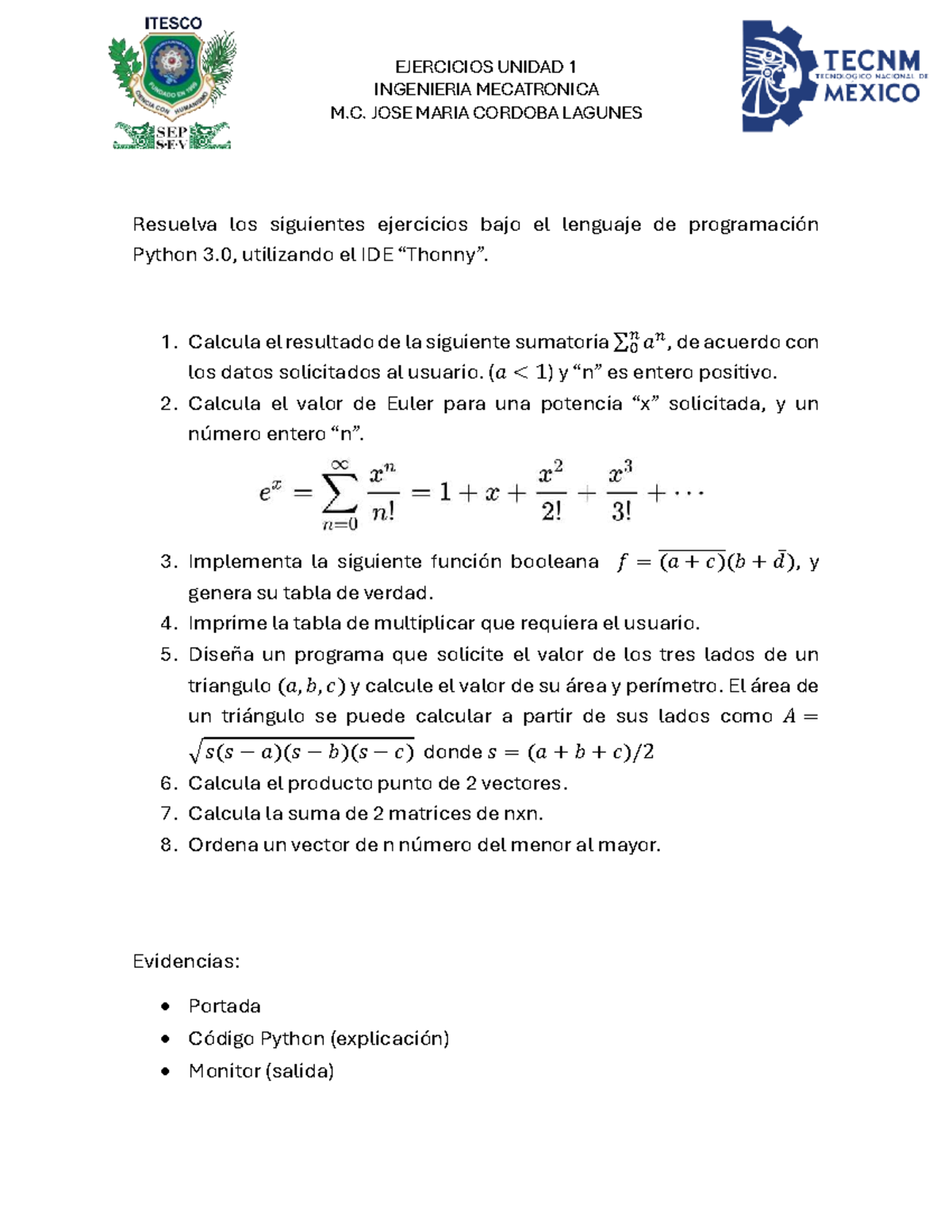 U1 - Ejercicios de Python en Ingeniería Mecatrónica - Studocu