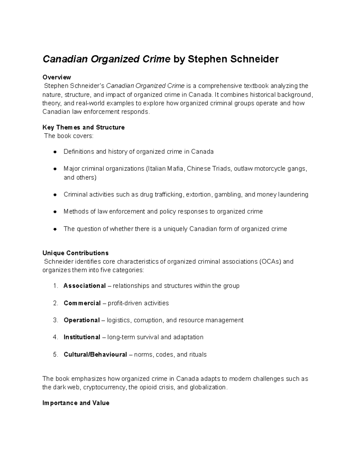Canadian Organized Crime: Analyzing Structure & Impact - Studocu