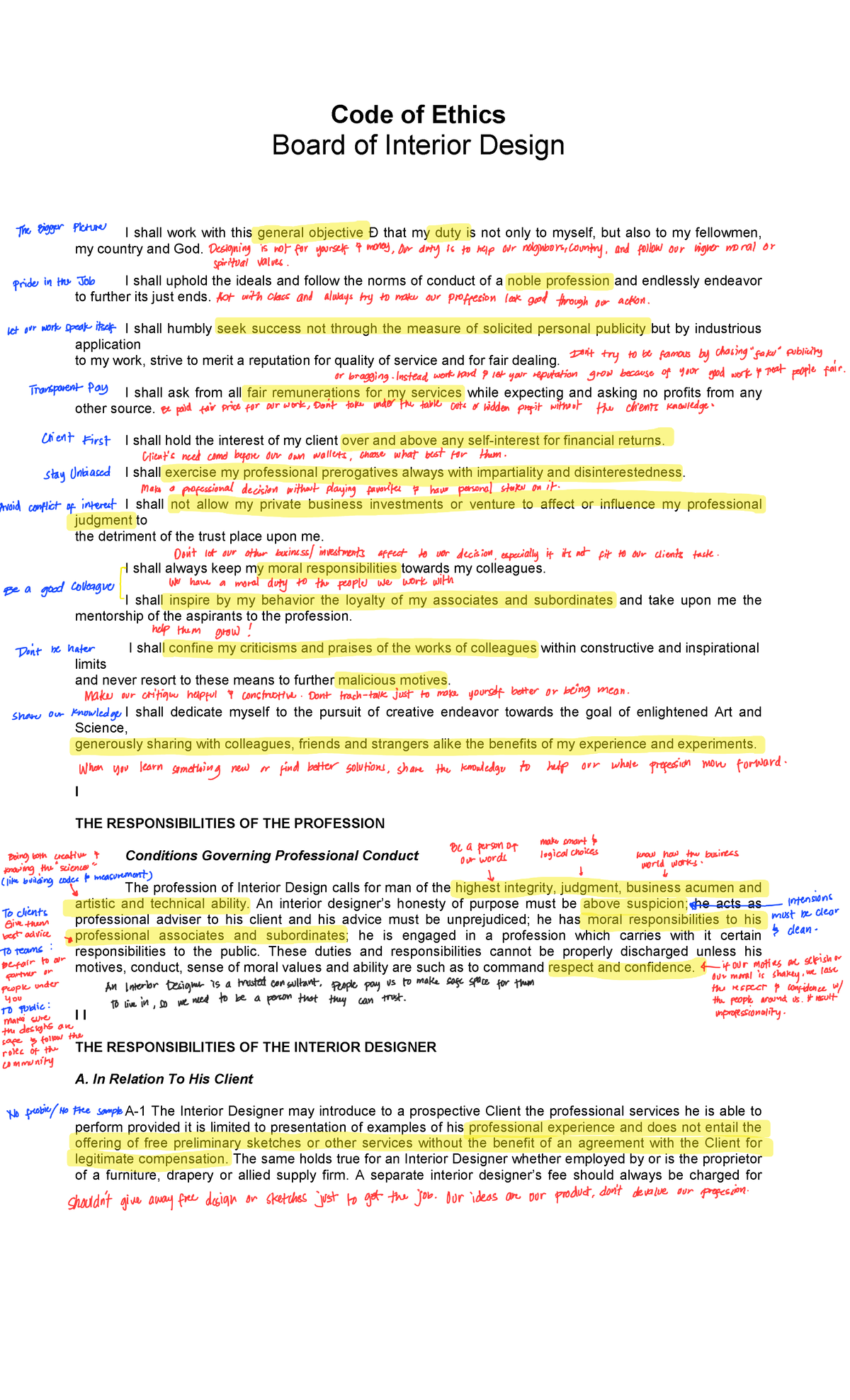 Code of Ethics for Interior Design (260402) - Studocu