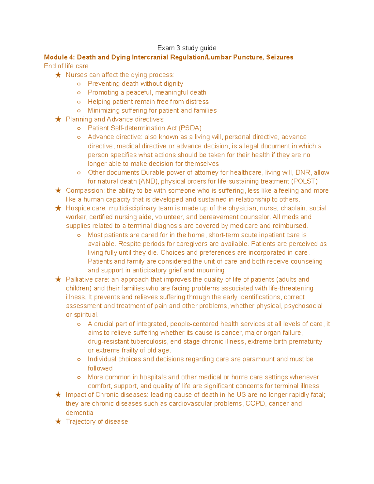 Exam 3 Study Guide: Module 4 - Death, Dying, and End-of-Life Care - Studocu