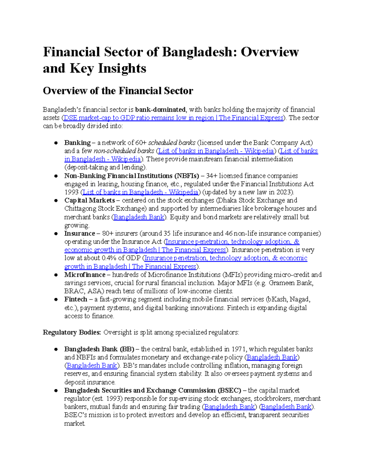 Financial Sector of Bangladesh: Overview & Key Insights (FIN 101) - Studocu