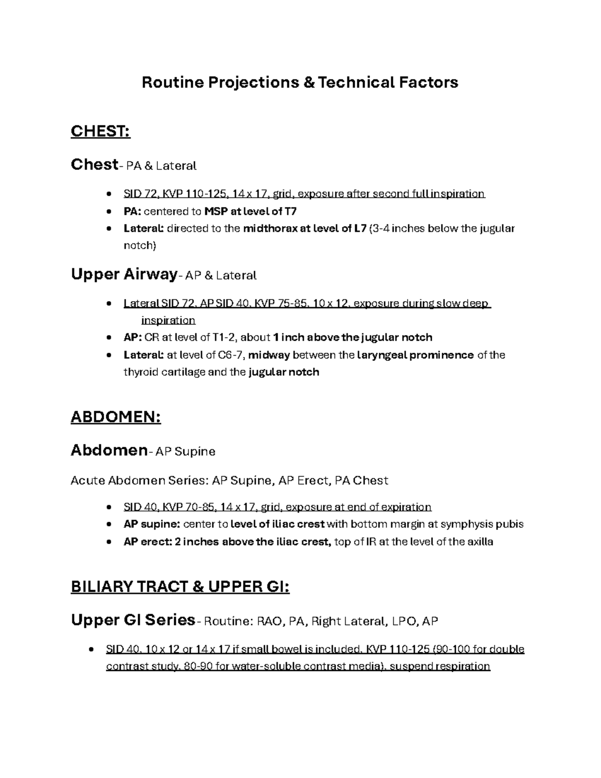 Radiographic Projections & Technical Factors for CHEST, ABDOMEN, GI ...
