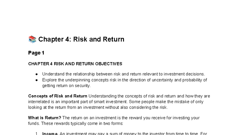 Chapter 4: Risk and Return in Financial Management (FINMA C4) - Studocu