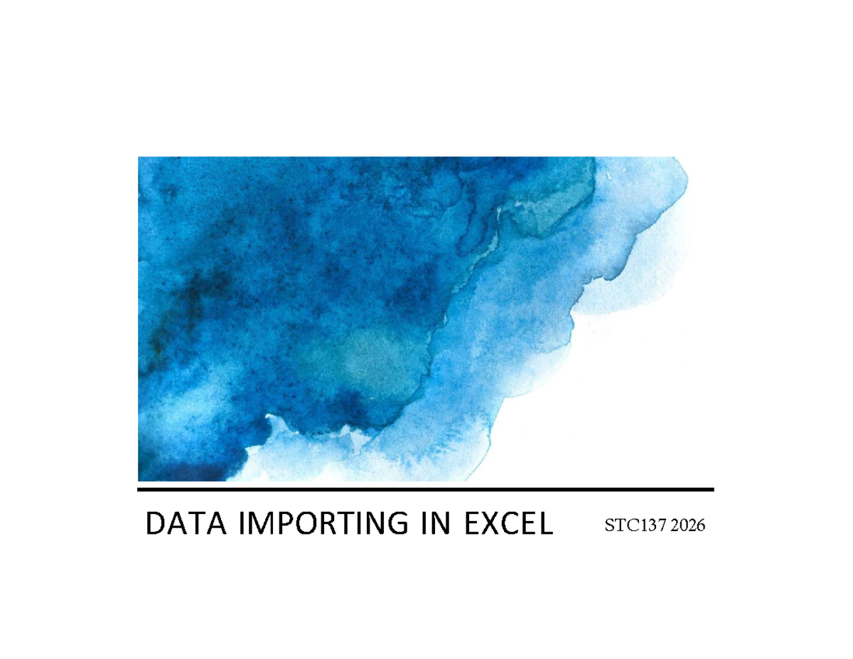 STC137 Lecture 8: Data Importing Techniques in Excel - Studocu