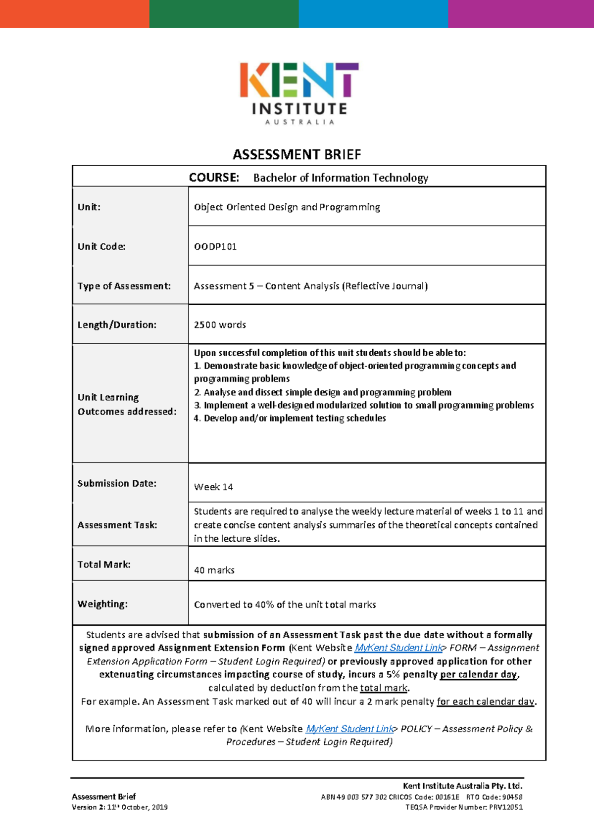 Assessment 5 OODP Content Analysis Summaries (Reflective Journal) - Studocu