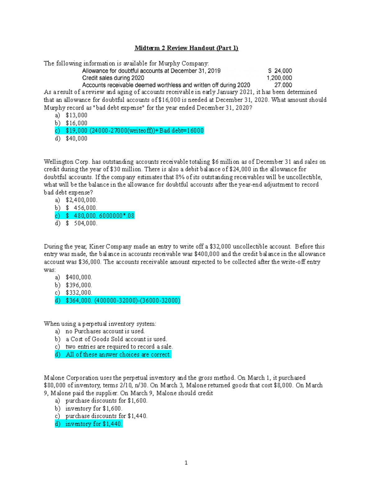 Midterm Exam 2 Review Handout (Part 1) for ACC 101 Students - Studocu