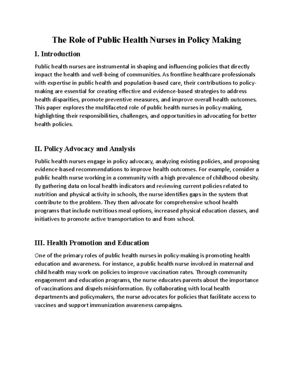 The Role of Public Health Nurses in Policy Making - Introduction Public ...