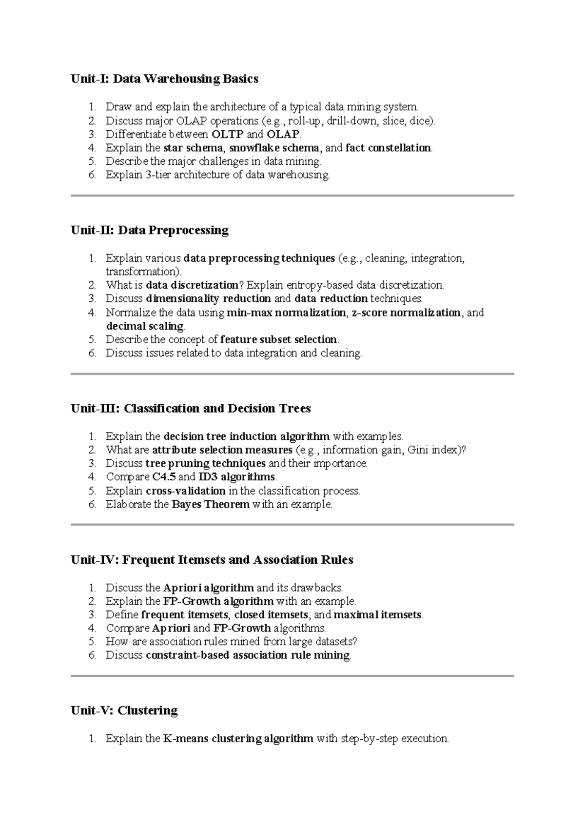 Dwm imp - hkjbk - Unit-I: Data Warehousing Basics Draw and explain the ...