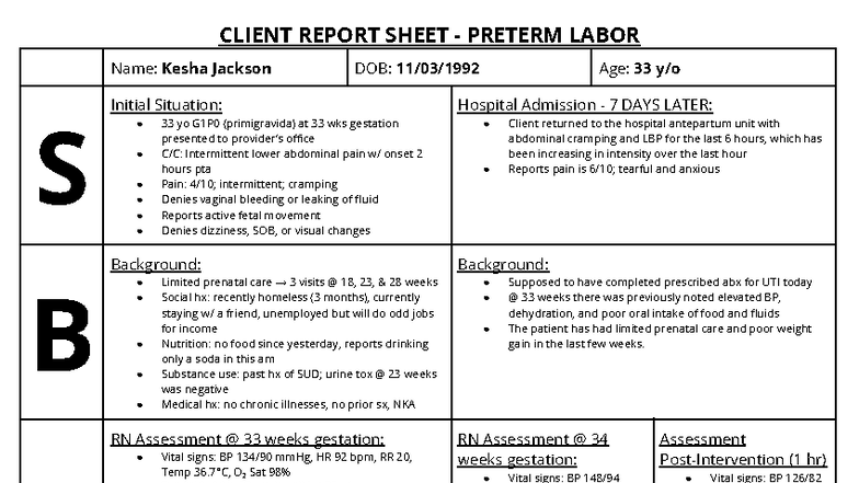 CLIENT REPORT SHEET: PRETERM LABOR CASE STUDY (SWIFT RIVER) - Studocu