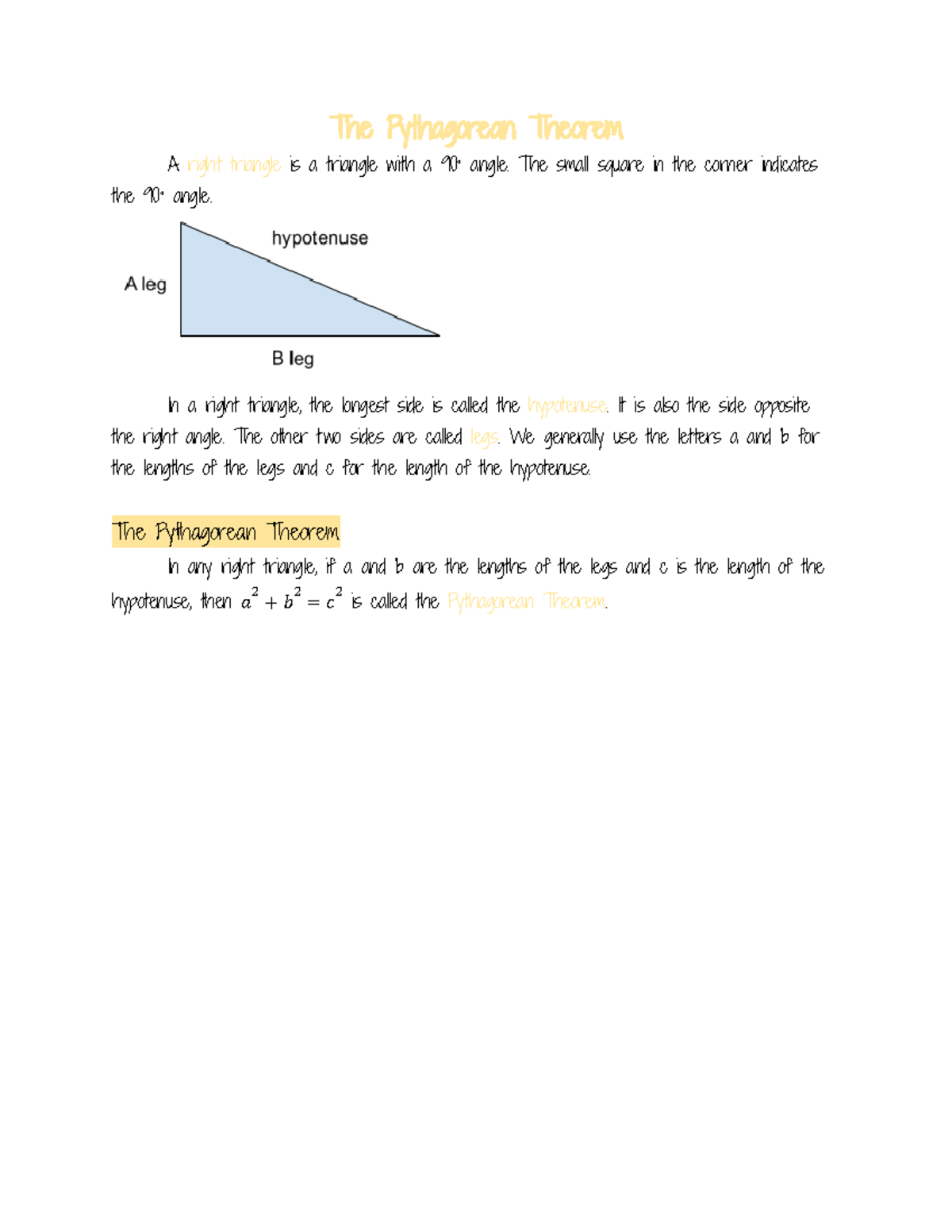 Just In Time Review 25: Pythagorean Theorem Notes & Diagram - Studocu