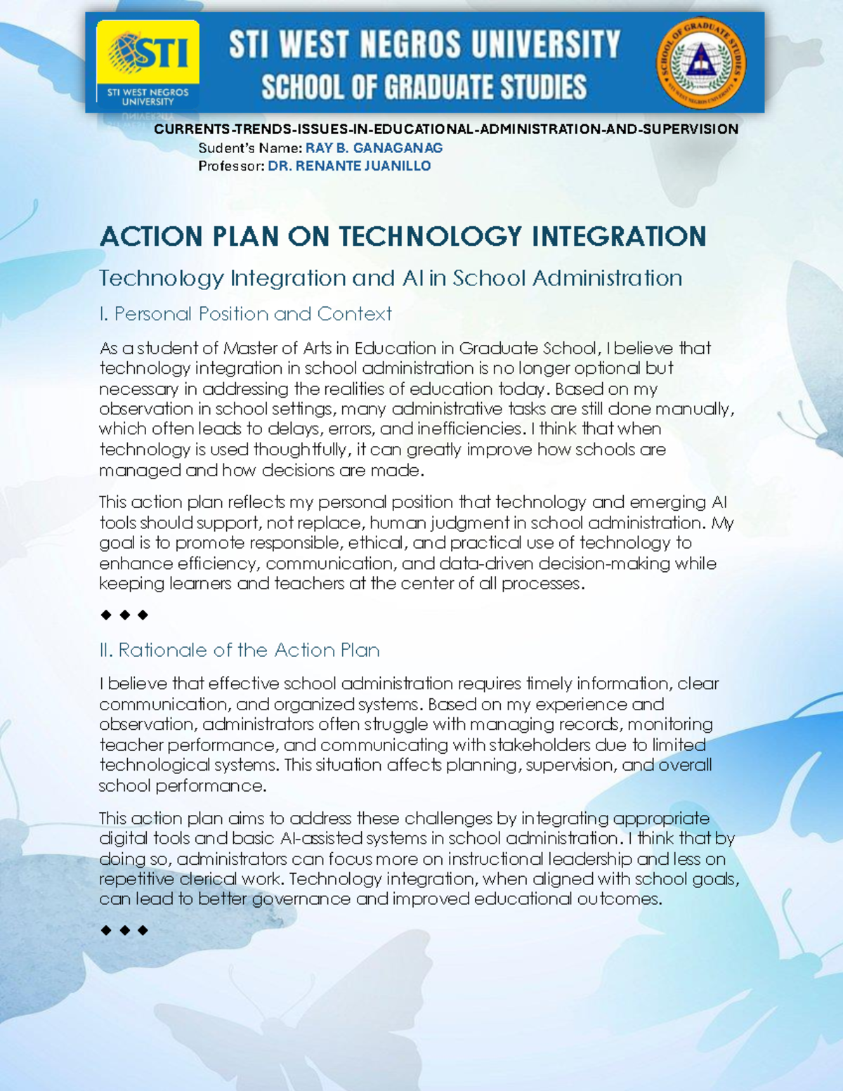 Action Plan on Tech Integration in School Admin (MAED) - Studocu