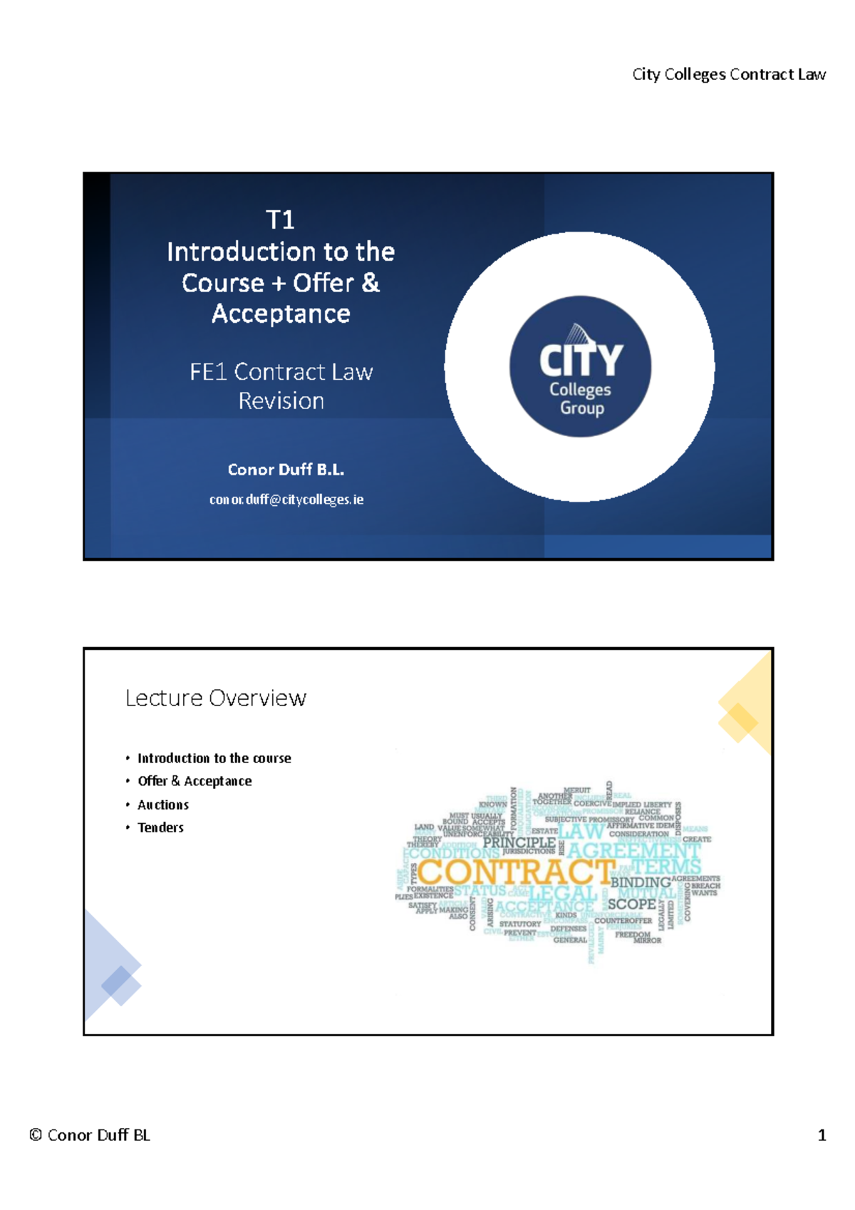 City Colleges Contract Law T1 Offer and Acceptance Lecture Notes - Studocu