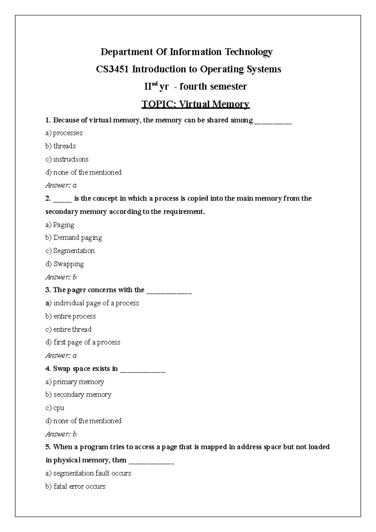 CS3451 Final Exam Notes: Virtual Memory Concepts - Studocu