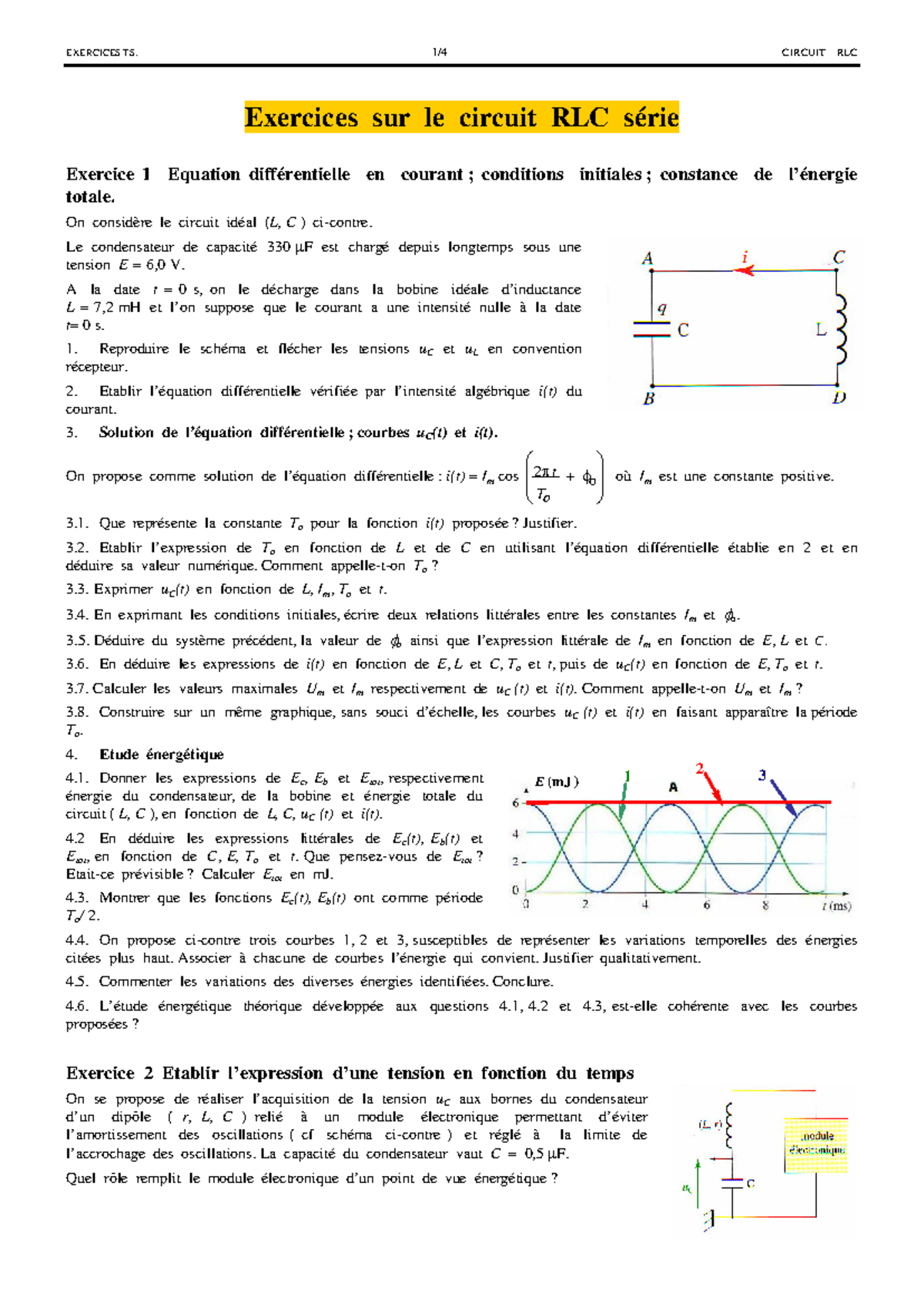 Exercices sur le Circuit RLC Série - TD Physique ELEC 101 - Studocu