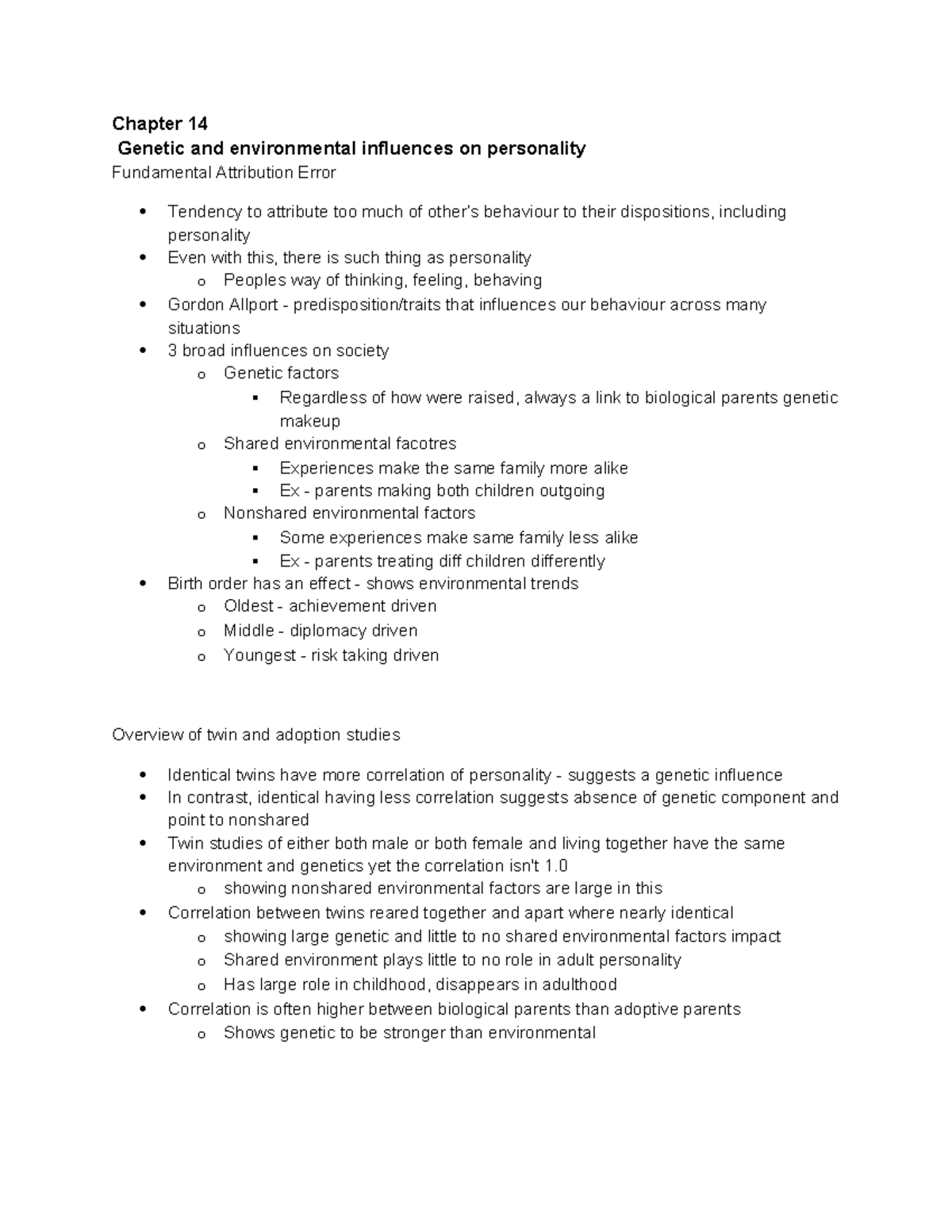 Genetic and Environmental Influences on Personality - PSYCH 101 Notes ...