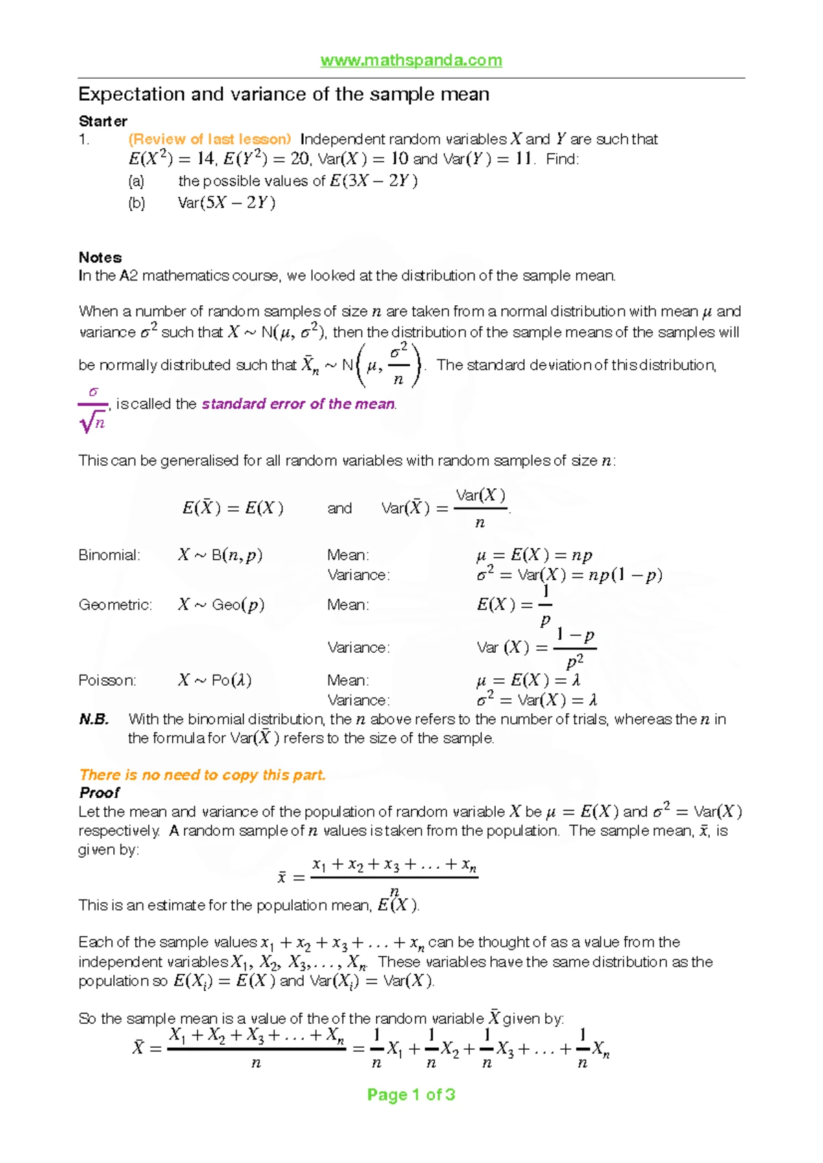 Statistical Analysis of Sample Mean and Variance (STAT 101) - Studocu