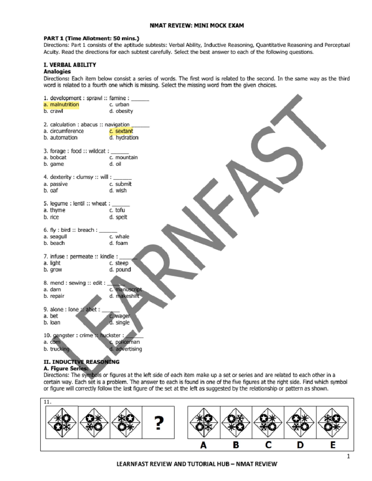 LF Mini Mock 1 MOCK NMAT REVIEW MINI MOCK EXAM PART 1 Time 