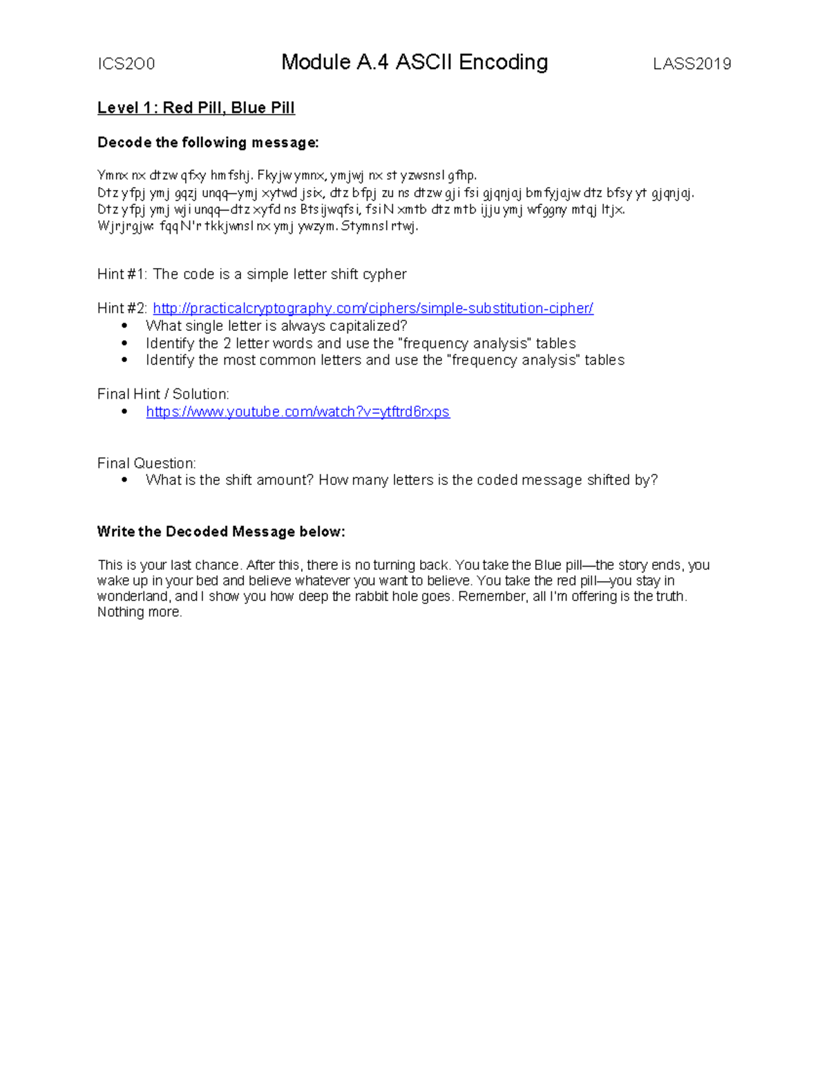 Module A.4: Understanding ASCII Encoding and Message Decoding - Studocu