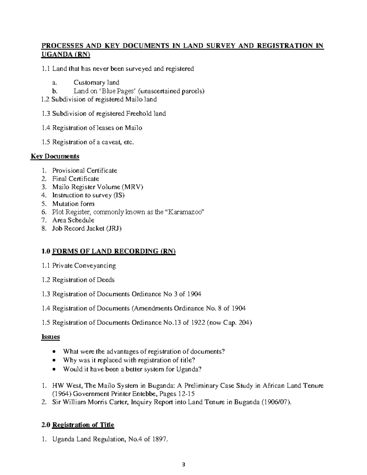 Land Survey & Registration Processes in Uganda (RN) - Studocu