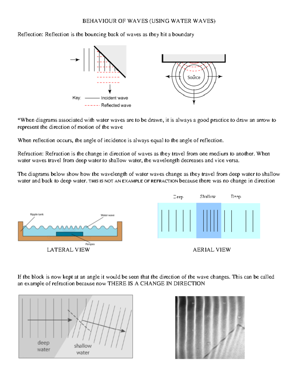 Behaviour of Waves - BEHAVIOUR OF WAVES (USING WATER WAVES) Reflection ...