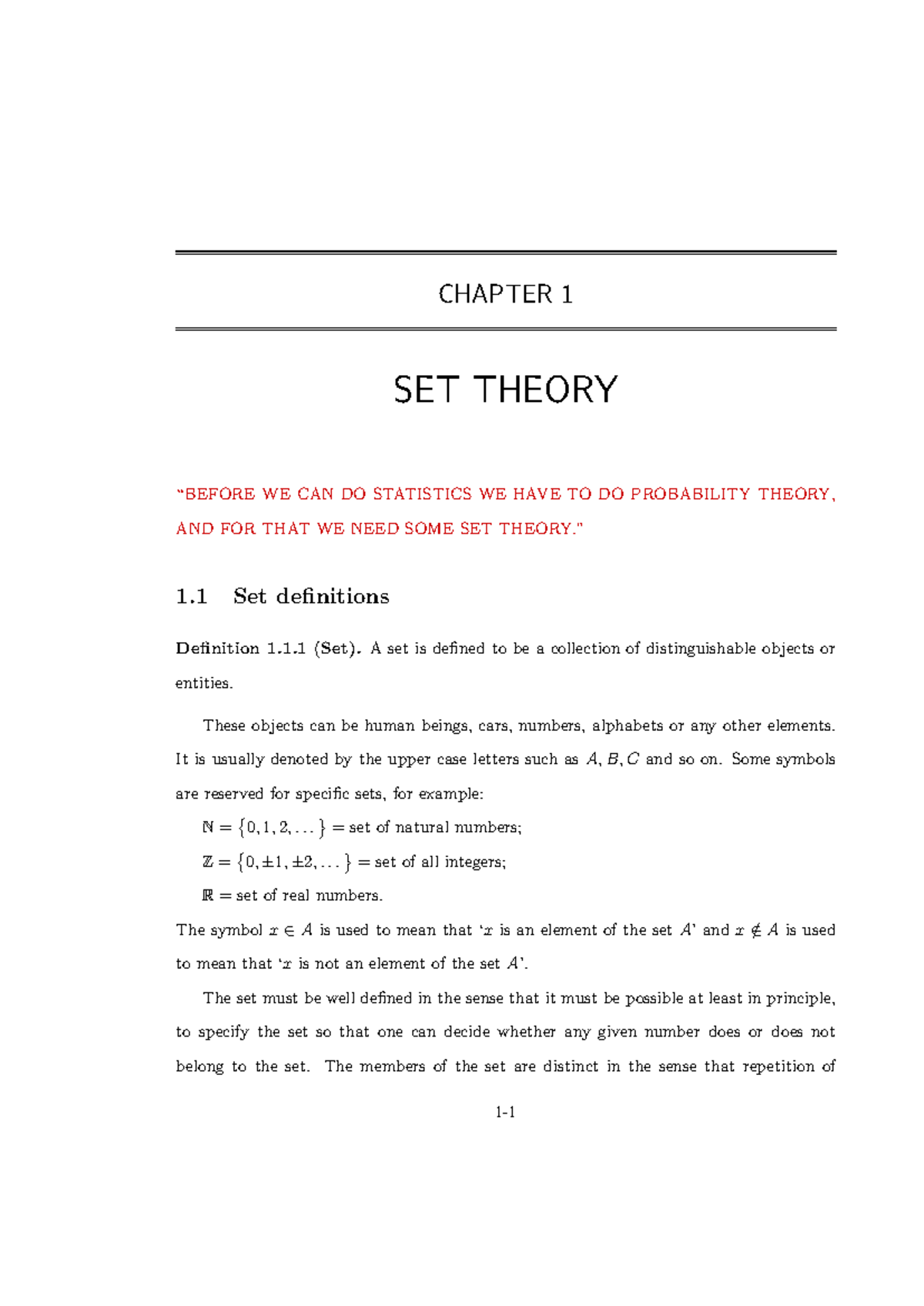 Chap1Set Theory - stat122 - CHAPTER 1 SET THEORY “BEFORE WE CAN DO ...
