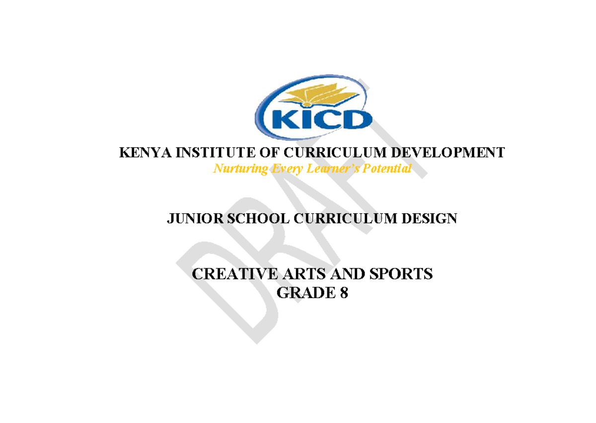 Creative Arts & Sports Curriculum Design for Grade 8 (KICD) - Studocu