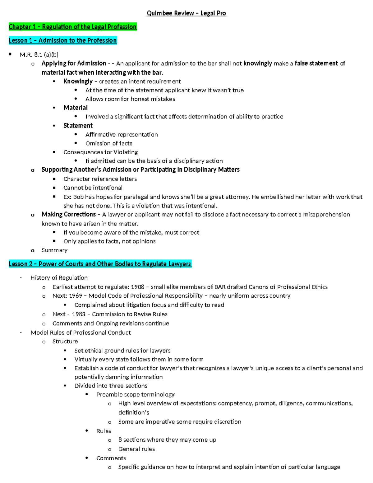 Legal Ethics Quimbee Review - Quimbee Review – Legal Pro Chapter 1 ...