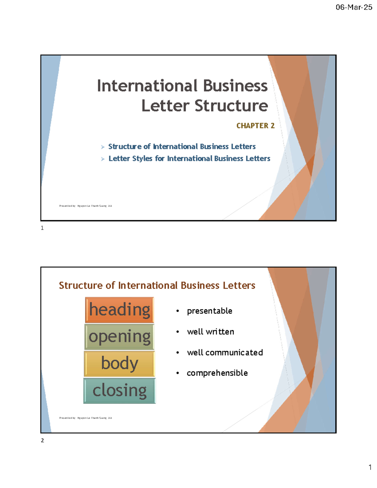 International Business Letter Structure CH2: Styles & Components - Studocu