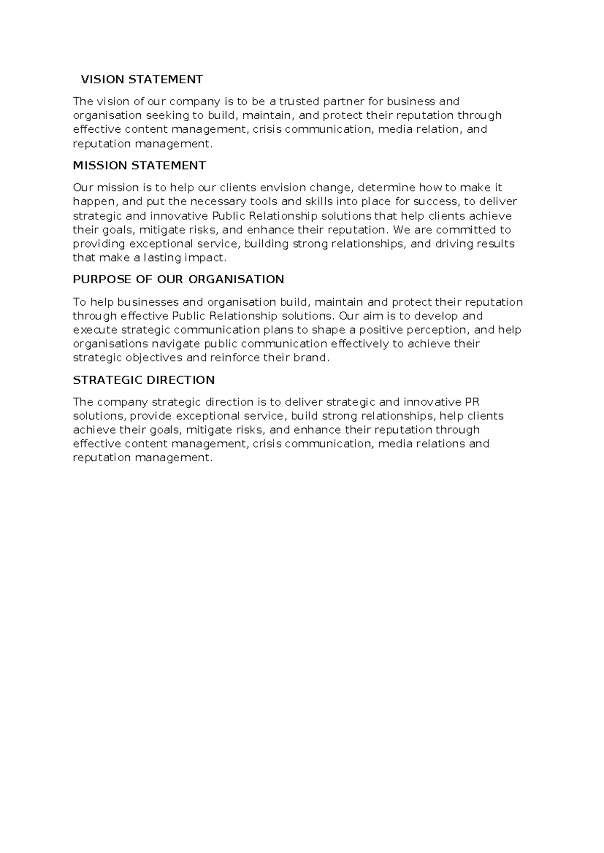 Vision and Mission Statements: Purpose and Strategic Direction - Studocu