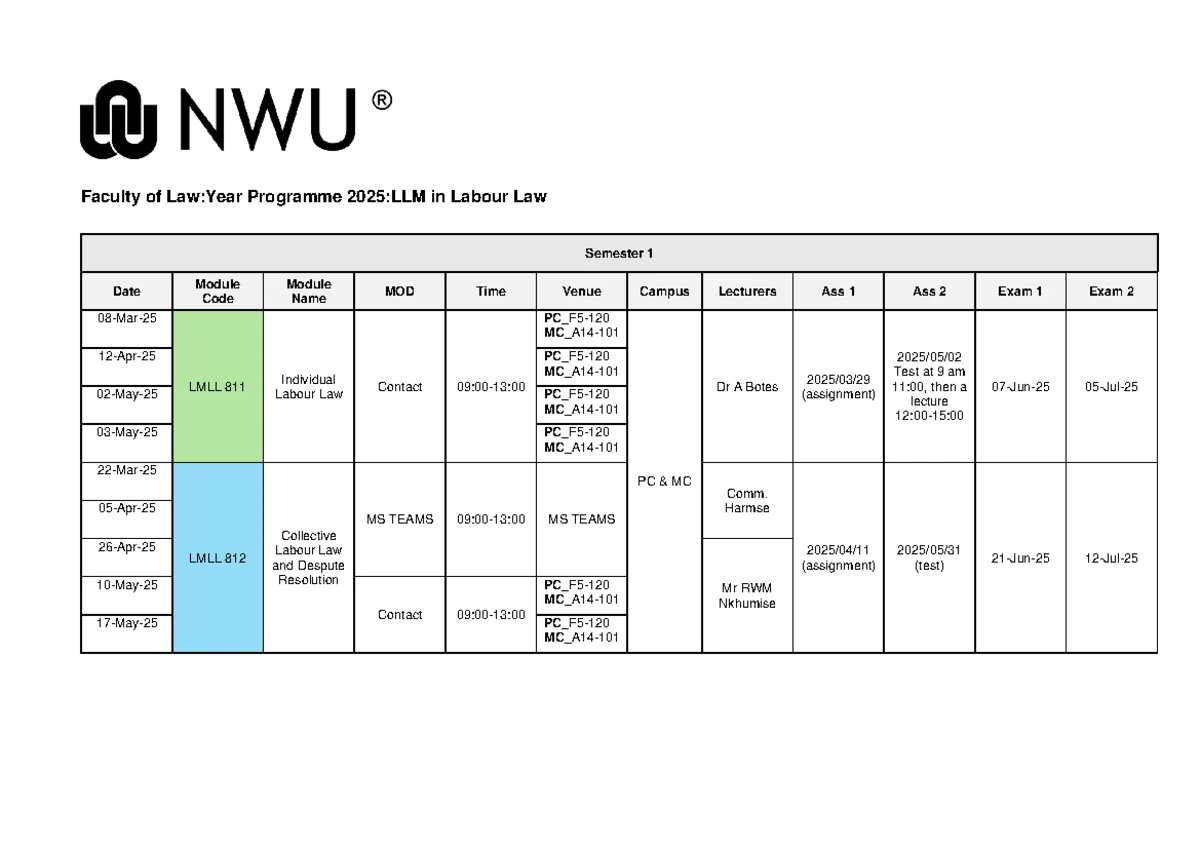 IURI 222 Welcome Letter: Labour Law Module Overview 2025 - Studocu