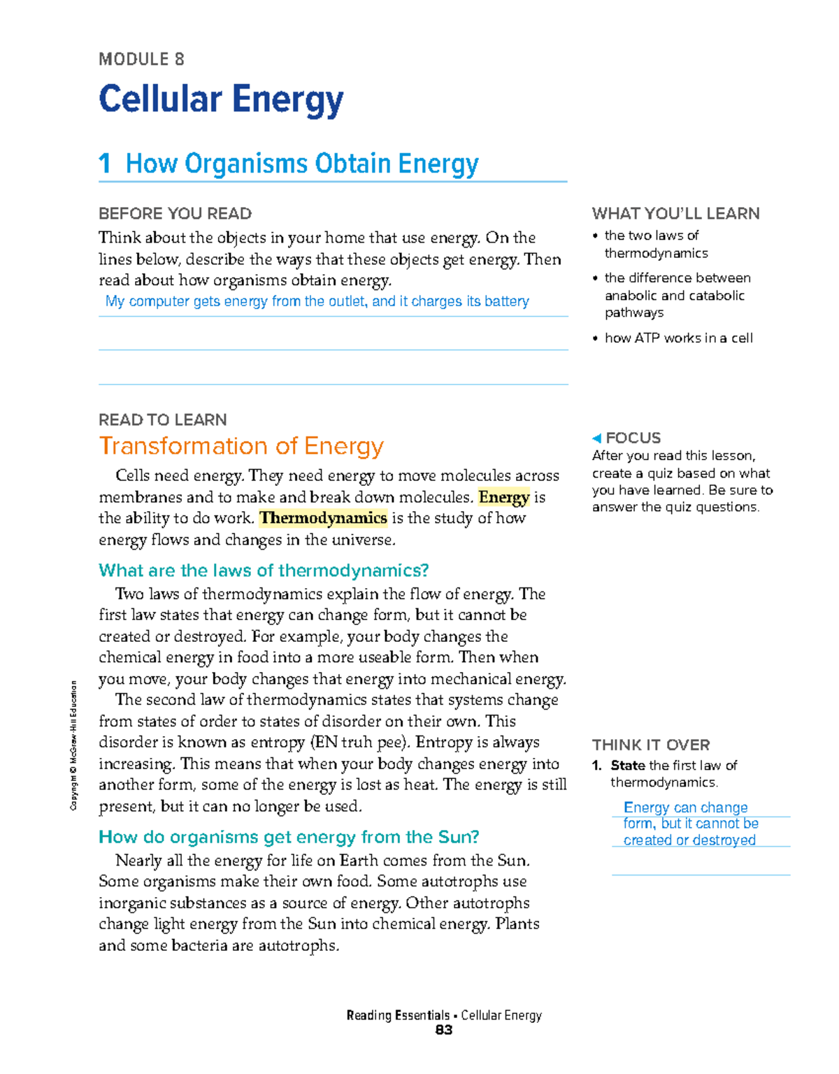 MODULE 8: Cellular Energy - How Organisms Obtain Energy (Assignment ...