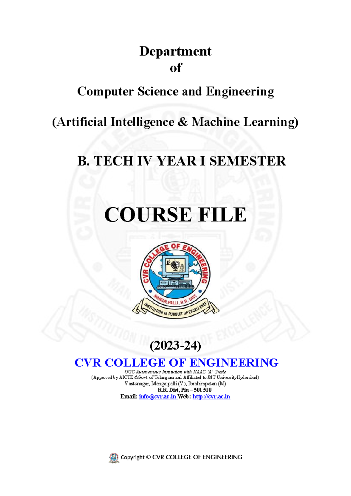 NLP AIML Course File - B.Tech IV Year I Sem - CVR College of ...