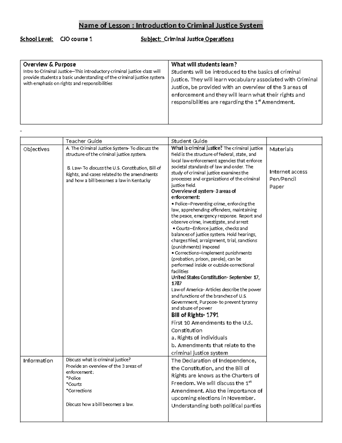 CJO Course 1: Intro to Criminal Justice System Overview & Worksheet ...