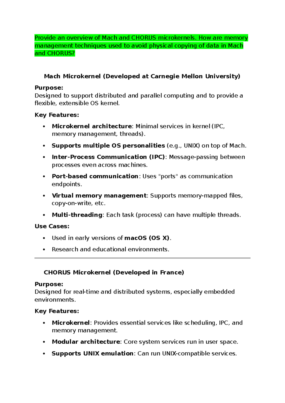 DS 6 Notes: Overview of Mach and CHORUS Microkernels and Memory ...
