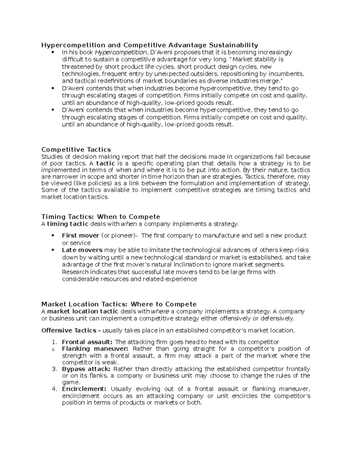 Competitive Tactics and Strategies in Hypercompetition Analysis - Studocu