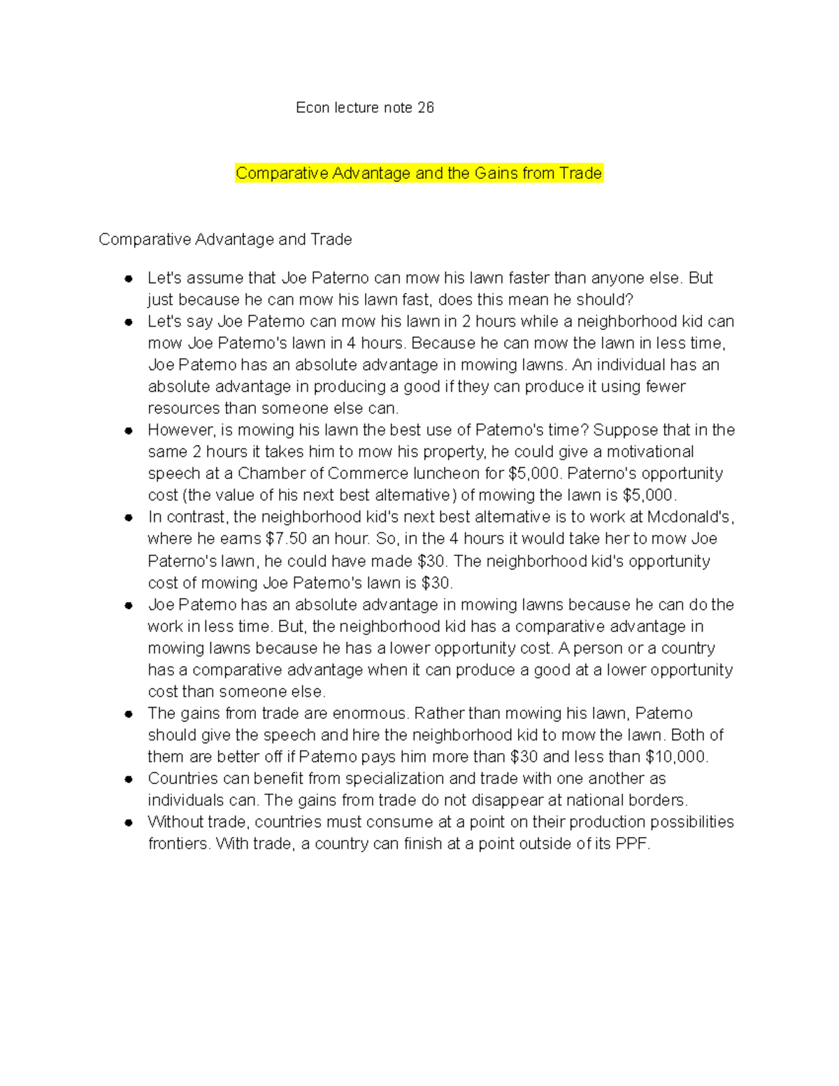Econ Lecture Notes 26: Comparative Advantage & Trade Gains - Studocu