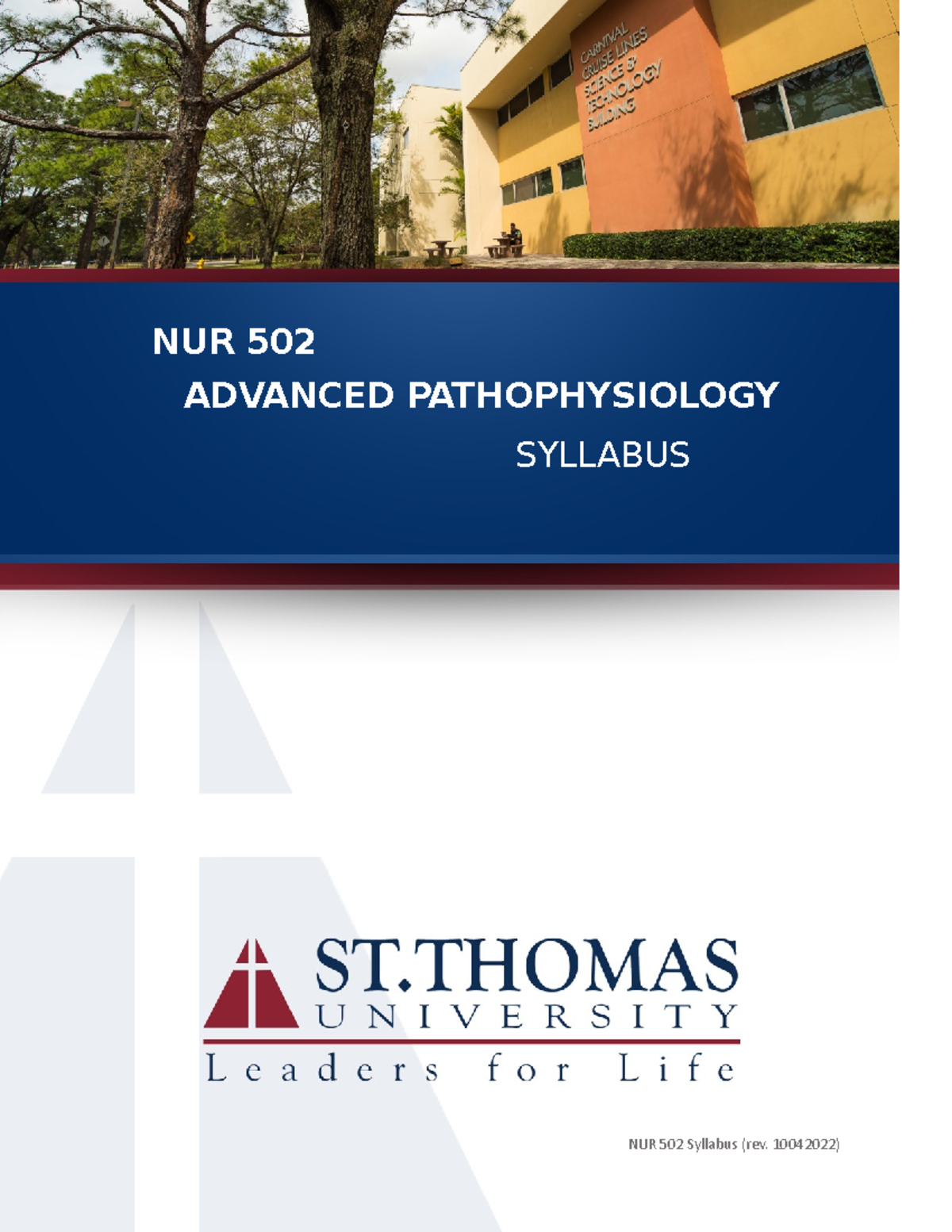 NUR 502 Advanced Pathophysiology Course Syllabus and Overview - Studocu
