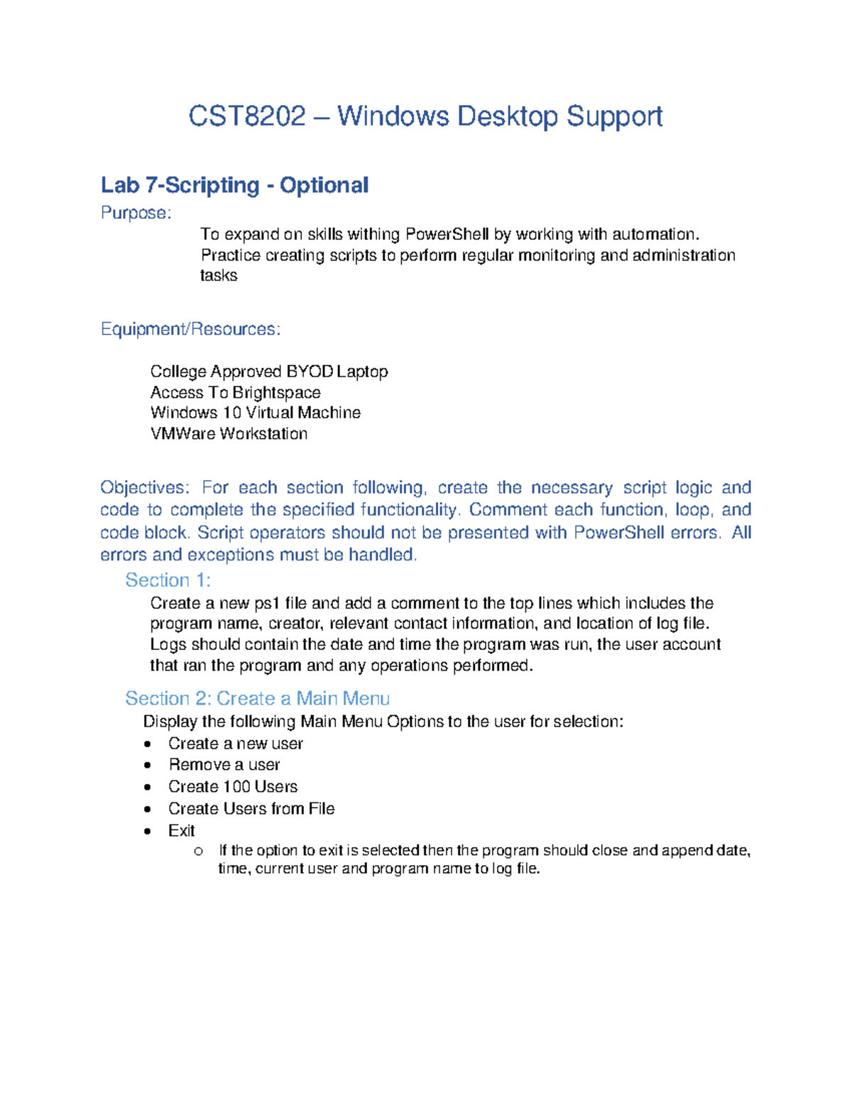Lab7-CST8202 - PowerShell Scripting for Windows OS Management - Studocu