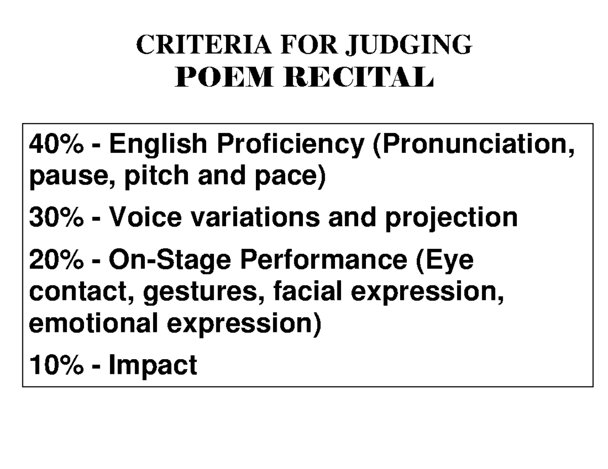 Criteria FOR Judging - Education - 40% - English Proficiency ...
