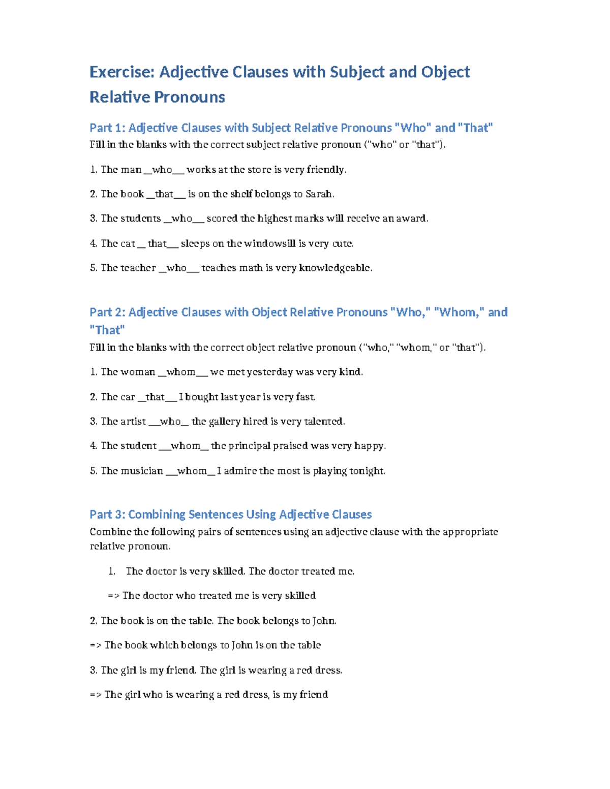 Session 9 B2 - BTYTGFRFDCVBGBH7YTRESZ - Exercise: Adjective Clauses ...