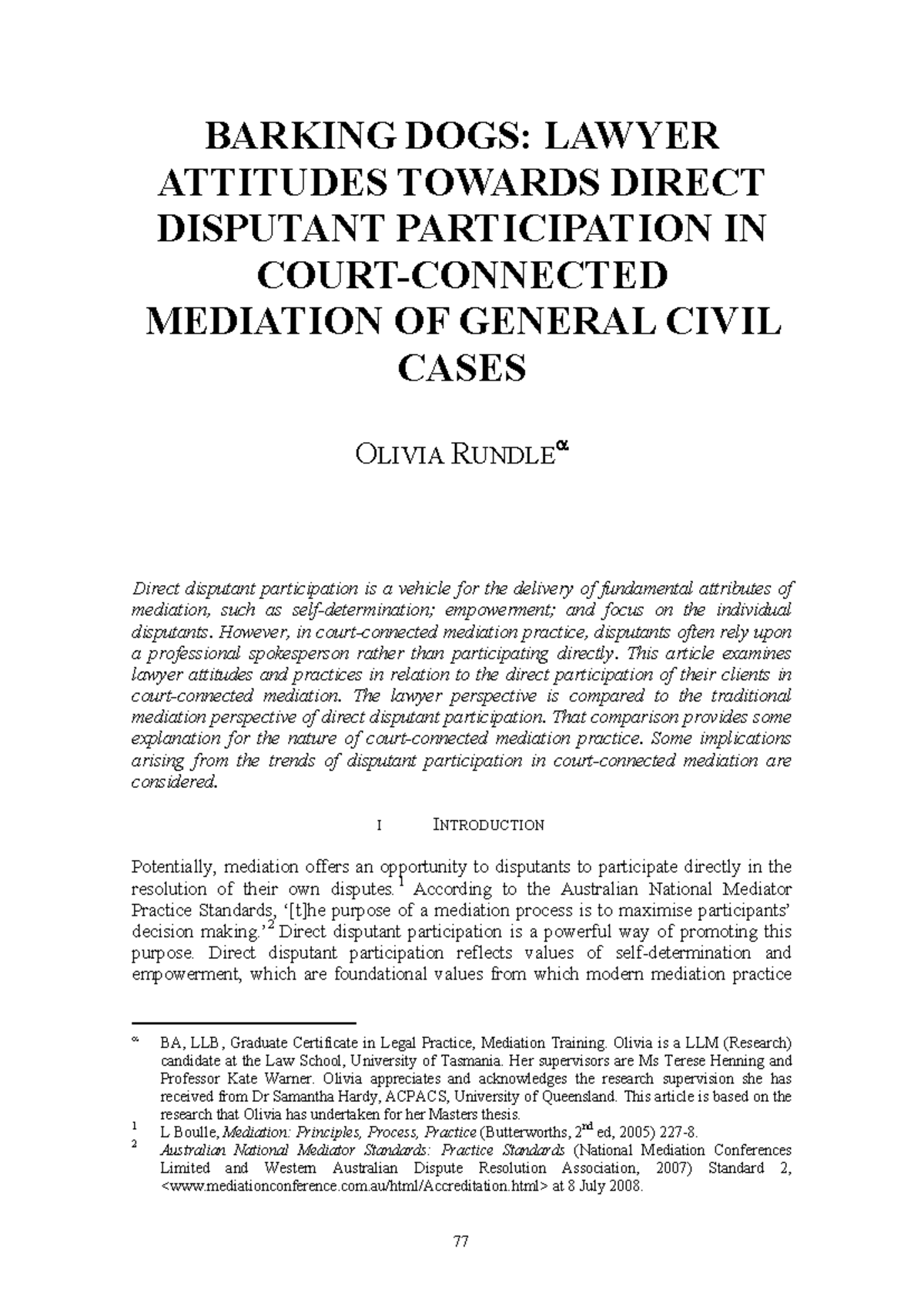 Lawyer Perspectives on Disputant Participation in Civil Mediation (LAW ...