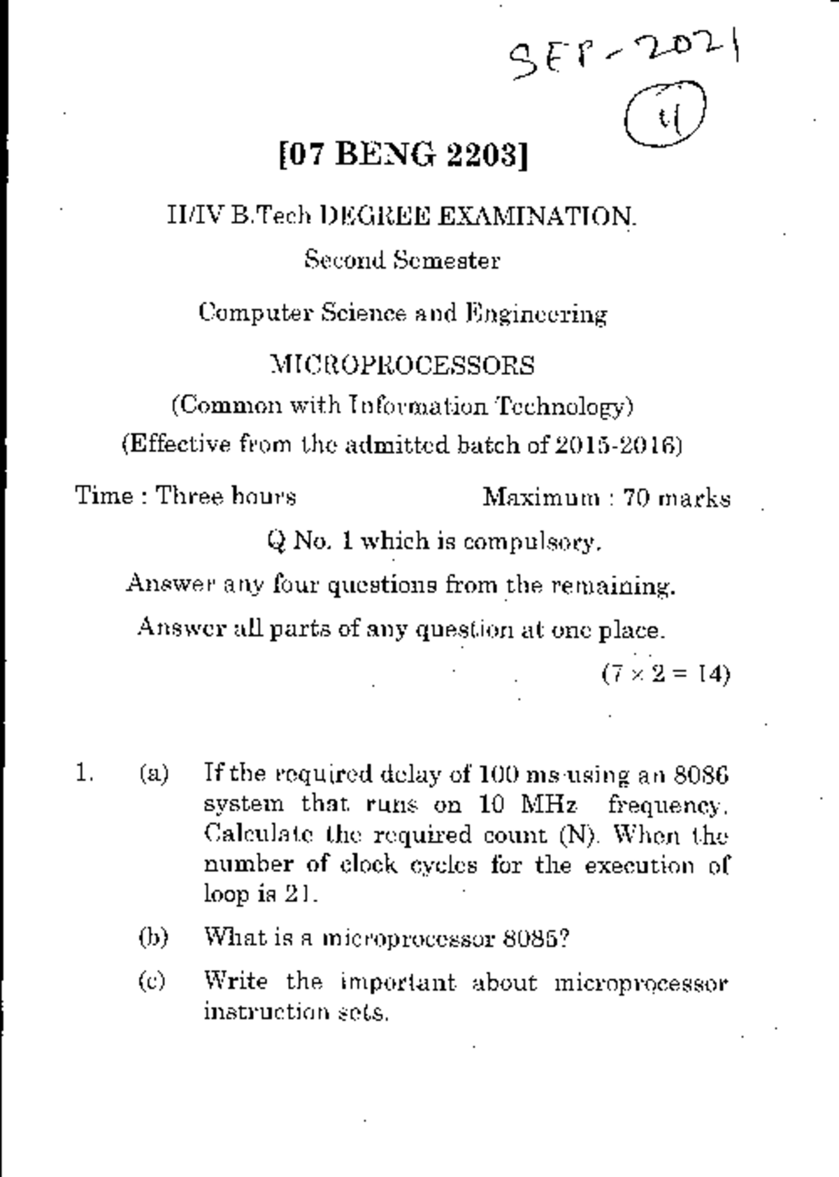 BENG 22031 Microprocessors - Previous Year Question Paper - Studocu