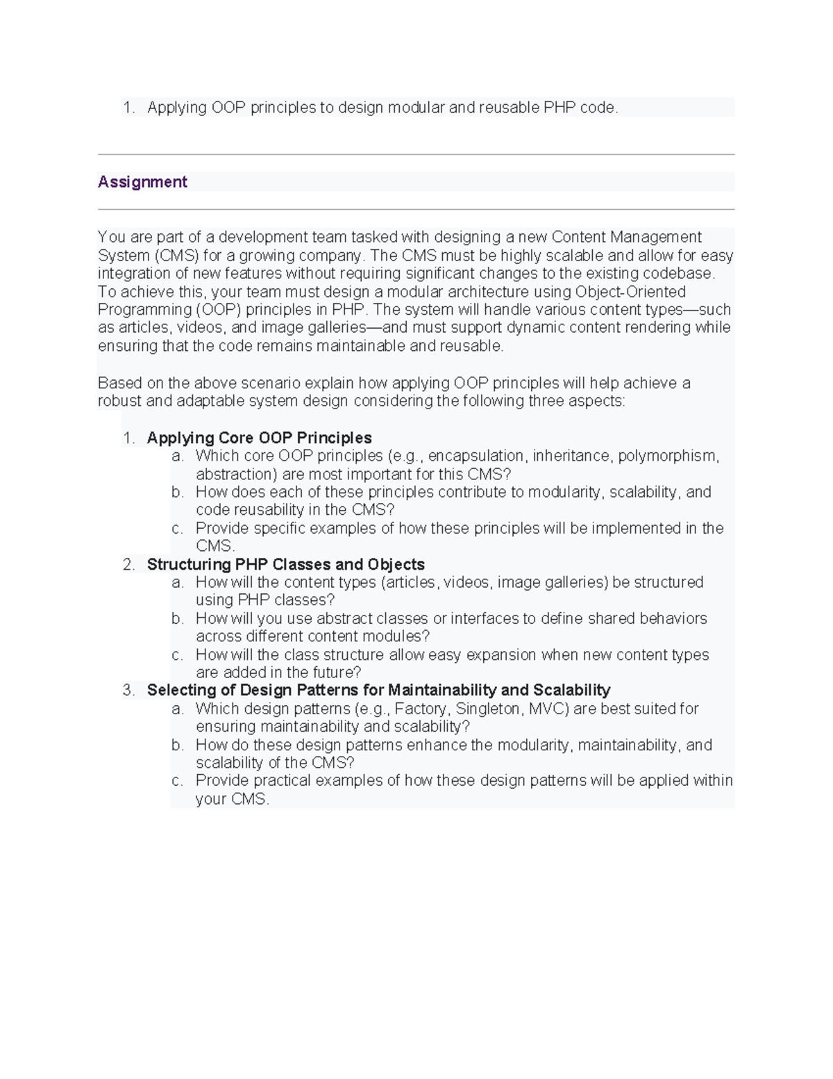 CS 3305-01 Discussion Assignment: OOP Principles in PHP CMS Design ...
