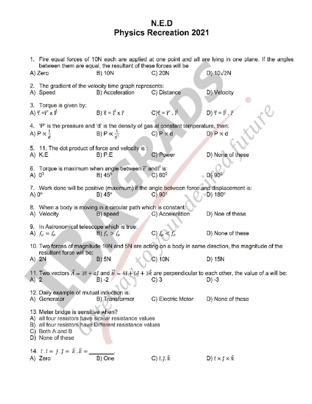NED PHYSICS RECREATION QUESTIONS AND ANSWERS FOR STUDENTS - Studocu