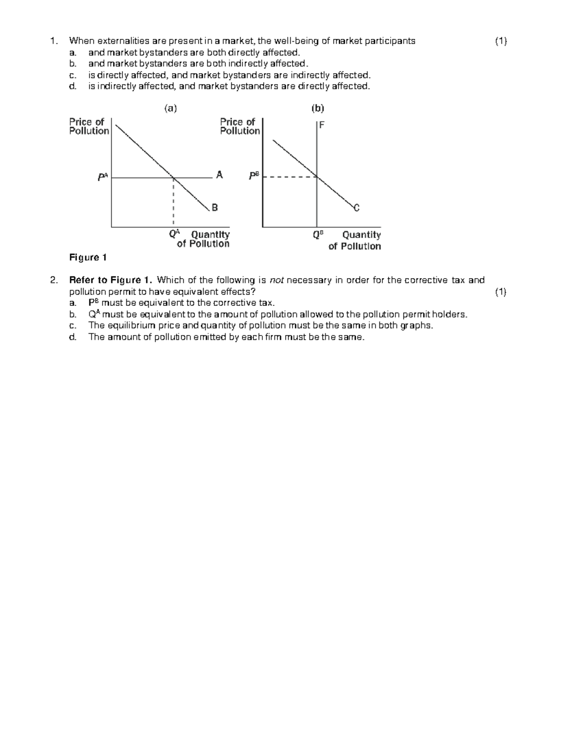 Semester Test 2 2011 - Practice Questions on Externalities and Market ...