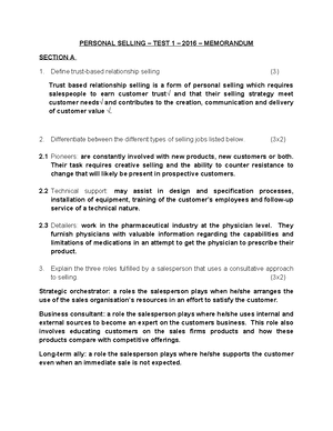 Personal Selling Class Test 2: Sales Dialogues & Presentations (Ch. 6 ...