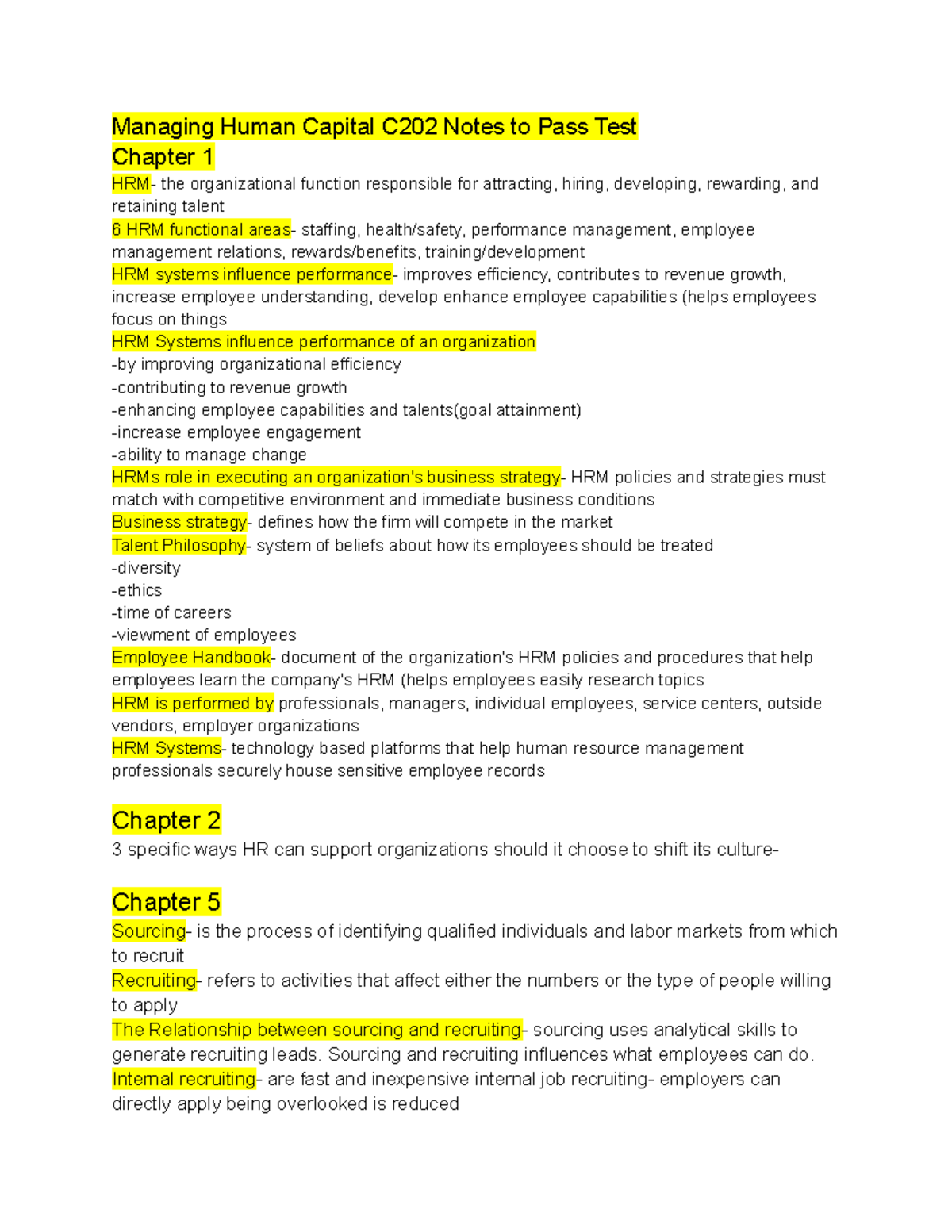 C202 Managing Human Capital Exam Study Notes for Success - Studocu