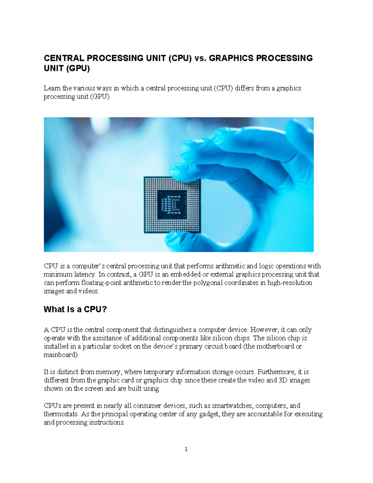 CPU vs GPU: Key Differences and Functional Insights - Studocu
